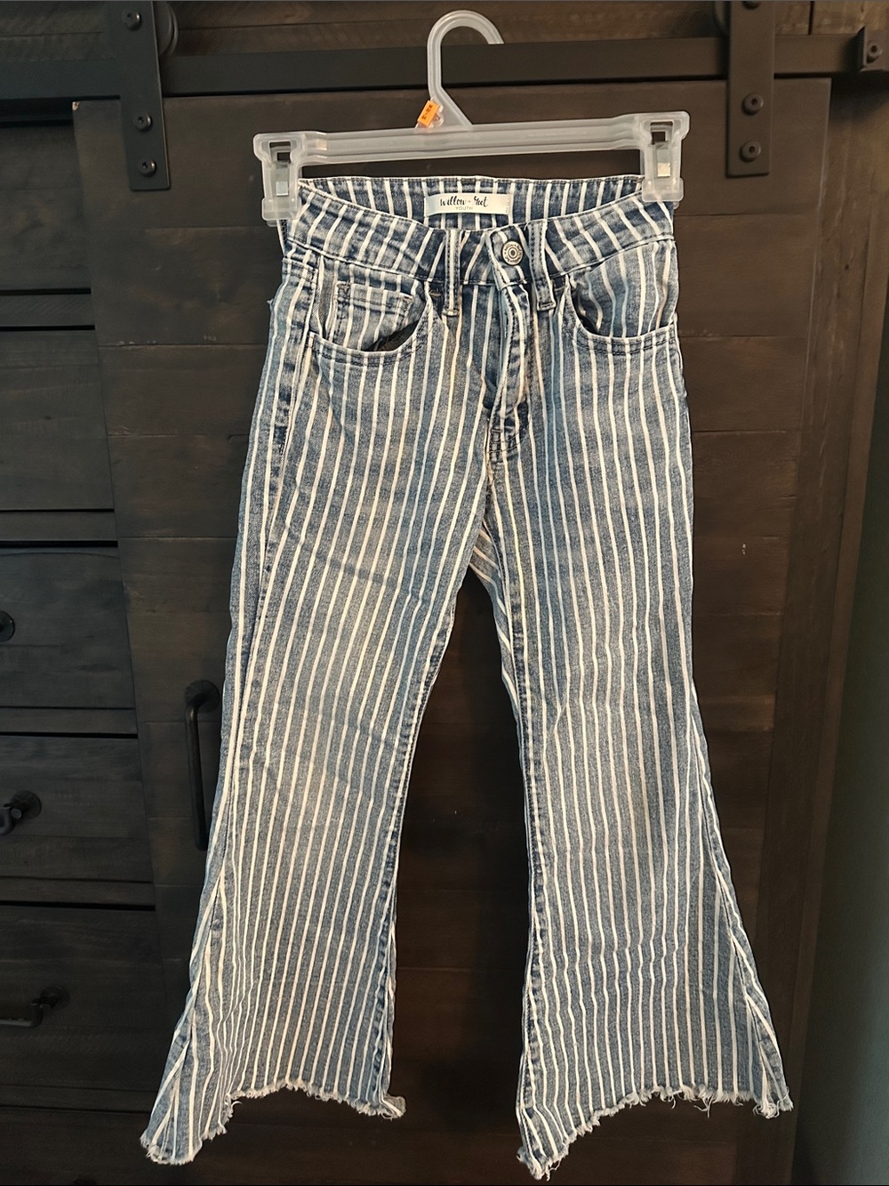 Kids Blue Striped Flared Jeans